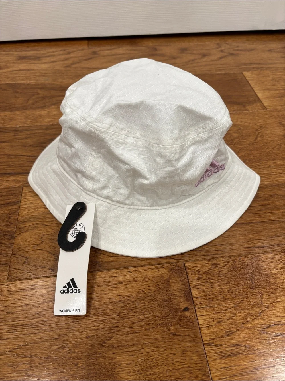 adidas White Bucket Hat with Lavender Logo NWT